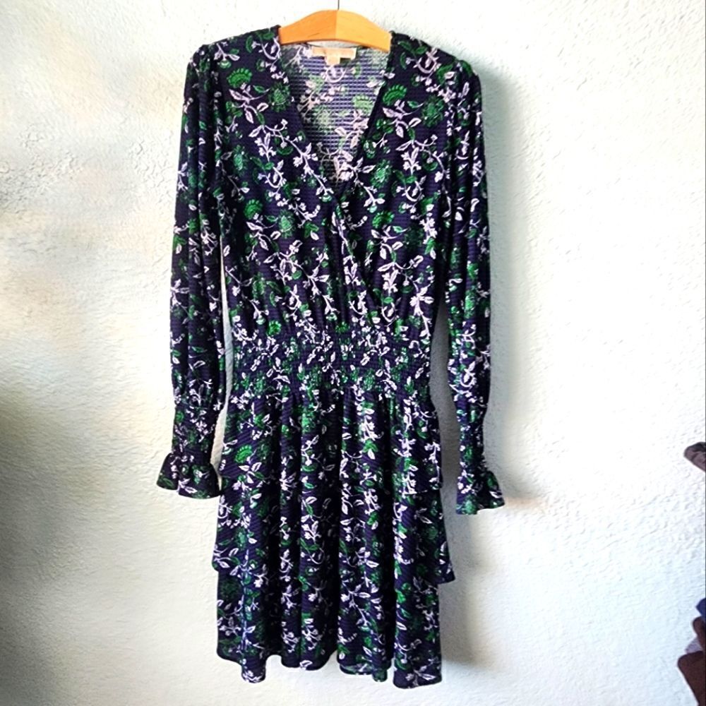 Michael kors floral tiered smocked waistband dress